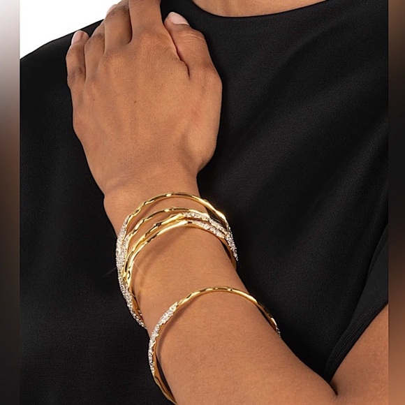 Alexis Bittar Solanales Gold Crystal Skinny Bangle Bracelet - Picture 2 of 8